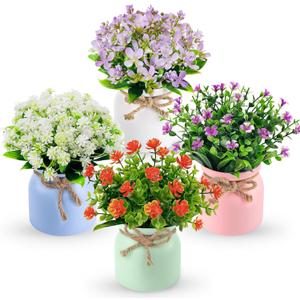 Der Rose 4 Pack Fake Flowers Small Artificial Faux Plants Indoor Summer Spring Decor for Centerpiece Table Decorations Home Office Desk Wedding Apartment Decor