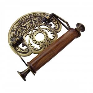 STYLENT Decor Brass Wall Mount Toilet Paper Holder 7.25" Wide Vintage Crown Style Solid Easy Install Toilet Tissue Paper Holders with Wooden Roll for Bathroom