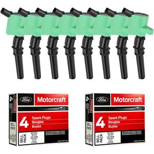 MAS Set of 8 Green Ignition Coil Pack DG508 & 8Pcs Motorcraft Spark Plug SP479 Compatible with Ford F150 F250 E150 E350 Expedition Excursion Super Duty Lincoln Navigator 5.4L V8 DG457 DG472 DG491