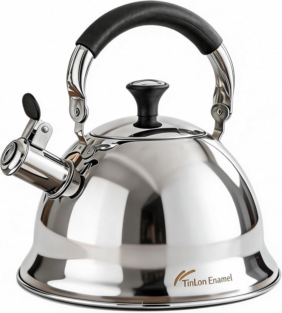 Stainless Steel Whistling Tea Kettle Stovetop - 3.1QT Tea Top Mirror Finish, 304 Stainless Interior, Foldable Handle, Fast Heating for Tea, Coffee & Gifts
