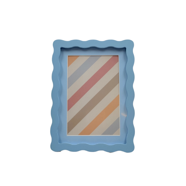 4x6 Inches Haze Blue Flower Wavy Picture Frame Cute Wavy Edge Wooden Real Glass Photo Frame for Desktop Display Home Decor Family Friends Wedding Graduation Gifts