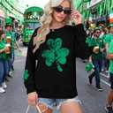 DUTUT St. Patrick's Day Sweatshirt Women Shamrock Shirt Lucky Clover Graphic Shirts Irish Casual Long Sleeve Tops (XXL)