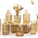 Gold Amber Glass Bud Vases Set of 12, Small Vases for Flowers, Champagne Mini Vintage Vases for Center pieces, Bud Vase in Bulk for Wedding Decor, Single Flowers, Office and Home Table Flower Decor