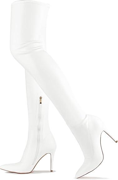 Women's Thigh High Boots Faux Suede Elasticity Heels Over The Knee Boots Side Zip Pointed Toe Fashion Sexy Winter Stiletto Knee High Boots Size 9