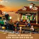 FUNWHOLE Wild West Train Station Lighting Building-Bricks Set - 1975 Pcs Collectible Train Playset for Adults and Teens, Large