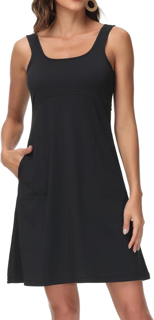 Women’s UPF 50+ Tank Dress A-Line with Pockets Breathable Quick Dry Sun Protection for Hiking Camping Beach Outdoor Large