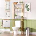 AmazerBath Over The Toilet Storage Bamboo, Bathroom Storage Organizer Shelf, 3-Tier Above Toilet Storage Rack, Space Saver, White and Natural Color