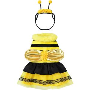 Relibeauty Dog Bee Costume, Cute Cat Bumblebee Dress with Headband and Wings for Halloween Themed Party, Yellow, M