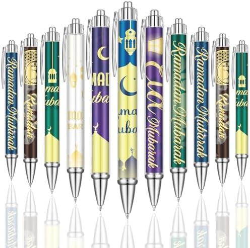 Weekgrat 48 Pcs Eid Mubarak Ballpoint Pens Ramadan Mubarak Party Favor Gifts Black Ink Retractable Ballpoint Pens for Eid Day Party Supplies Office Home Desk Accessories in Bulk