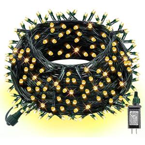 Dazzle Bright 300 LED Christmas String Lights, 100 FT Connectable Waterproof String Lights Green Wire with 8 Modes, Christmas Decorations for Indoor Outdoor Xmas Party Yard Garden (Warm White)