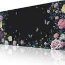 Gaming & Office Mouse Pad - 48"x 24" Extended 3XL Desk Mat with Stitched Edges, Non-Slip Rubber Base, Giant Computer Mousepad for Laptop, Keyboard, PC - Flower Pattern Desk Protector (Purple Yellow Flowers)