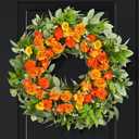 24 Inch Spring Wreaths for Front Door with Carnations, Daisies and Eucalyptus - Artificial Spring Summer Front Door Wreath for Farmhouse, Porch, Window, Wedding, Celebration, Indoor Outdoor Home Decor