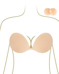 Niidor Adhesive Bra Strapless Ultra Sticky Invisible Push up Silicone Bra Multiple Colors Sizes Reusable for Backless Dress 