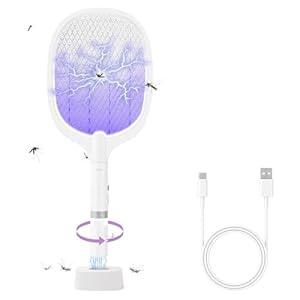 Electric Fly Swatter Racket, 4000V Bug Zapper Racket Rechargeable Fly Zapper Dual Modes Mosquito Swatter Portable with Purple Light & 3-Layer Safety Nets for Indoor & Outdoor, 1 Pack