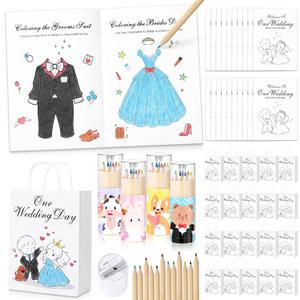 GeeSound 80 Pcs Wedding Coloring Activities Books for Kids: 20 Set Wedding Games Favors Including Colored Pencils Sharpener Wedding Activities Book Goodie Bags Sticker for Children Party Supplies