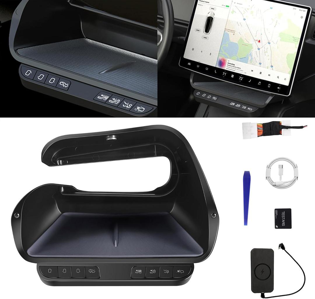 WASAI for Tesla Center Console Storage with Physical Intelligence Chip Button Function Model 3 2019-23 & Model Y 2021-24 Easy Installation Via WiFi Connection Model 3/Y Accessories (Not fit Highland) (Y/3 Button(Not fit Model 3 Highland))