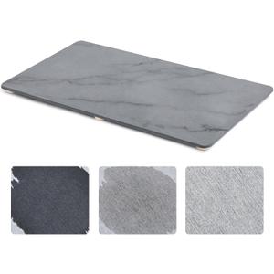 1 Pcs 32" x 18" Extra Large Stone Dish Drying Mat for Kitchen Counter Marble Diatomaceous Earth Mat with Wooden Feet Absorbent Quick Dry for Pot Dishes Bottles Cups Bottles Tableware, Gray