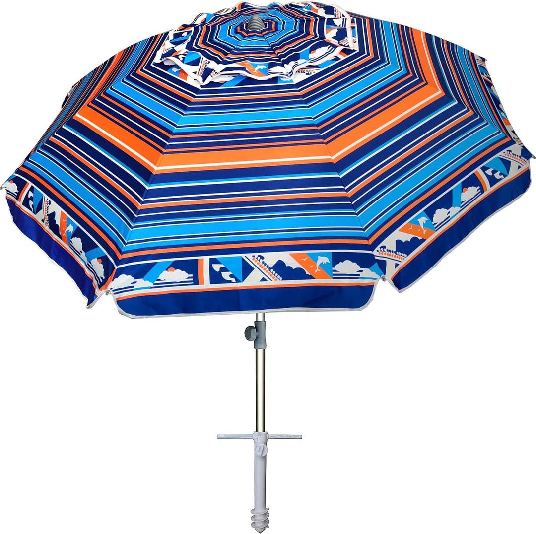 AMMSUN 7ft Heavy Duty High Wind Beach Umbrella Parasols with sand anchor & Tilt Sun Shelter, UPF 50+ Protection Outdoor Sunshade Umbrellas Carry Bag for Patio Garden Pool Backyard Multicolor