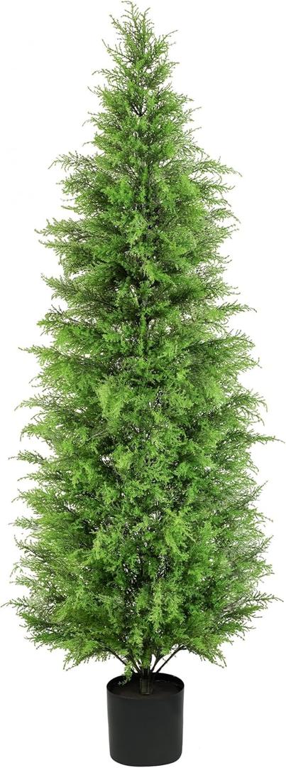 72" Artificial Cedar Topiary Tree One Set, 6FT SEVENLOVE Potted Cedar Tree Topiary Artificial Plant Shrub for Front Porch Home Office Decor (6FT)