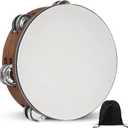 Wooden Hand Held Percussion Tambourine with Storage Bag - 8 Inches, Ideal for Church, Wedding, Party, Dance, Photo Shoot