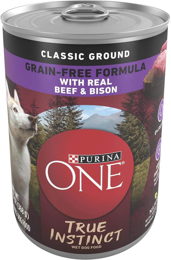 Purina ONE Wet Dog Food True Instinct Classic Ground Grain-Free Formula With Real Beef and Bison High Protein Dog Food - (Pack of 12) 13 oz. Cans (EXP 09/30/27)