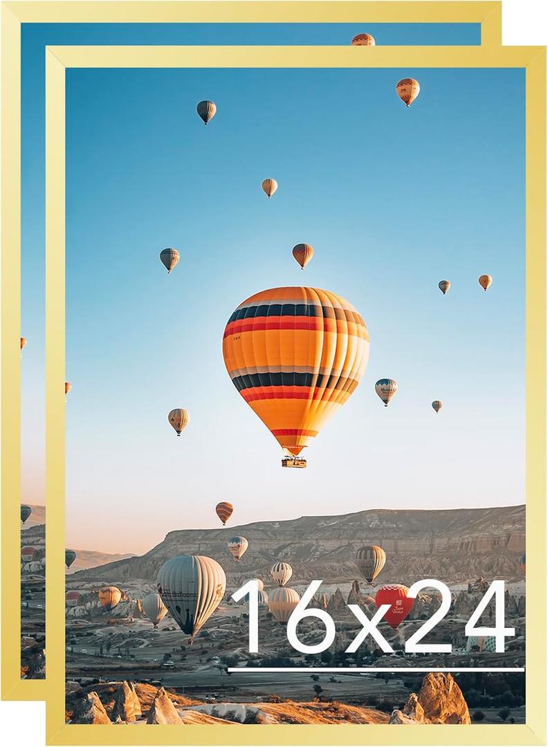 16x24 Picture Frame Set of 2 Gold for Poster Photo Picture and 40x60 cm Canvas, Horizontal and Vertical Formats for Wall Hanging, 16 x 24 Wall Gallery Poster Photo Frame,2 Pack, Gold