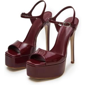 UBWDU Stiletto High Platform Heels for Women Square Open Toe Ankle Strap Heeled Sandals Prom Dress Shoes 9.5