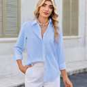 Button Down Shirts for Women Wrinkle Resistance Dress Shirts Collared Long Sleeve Formal Tops (L)