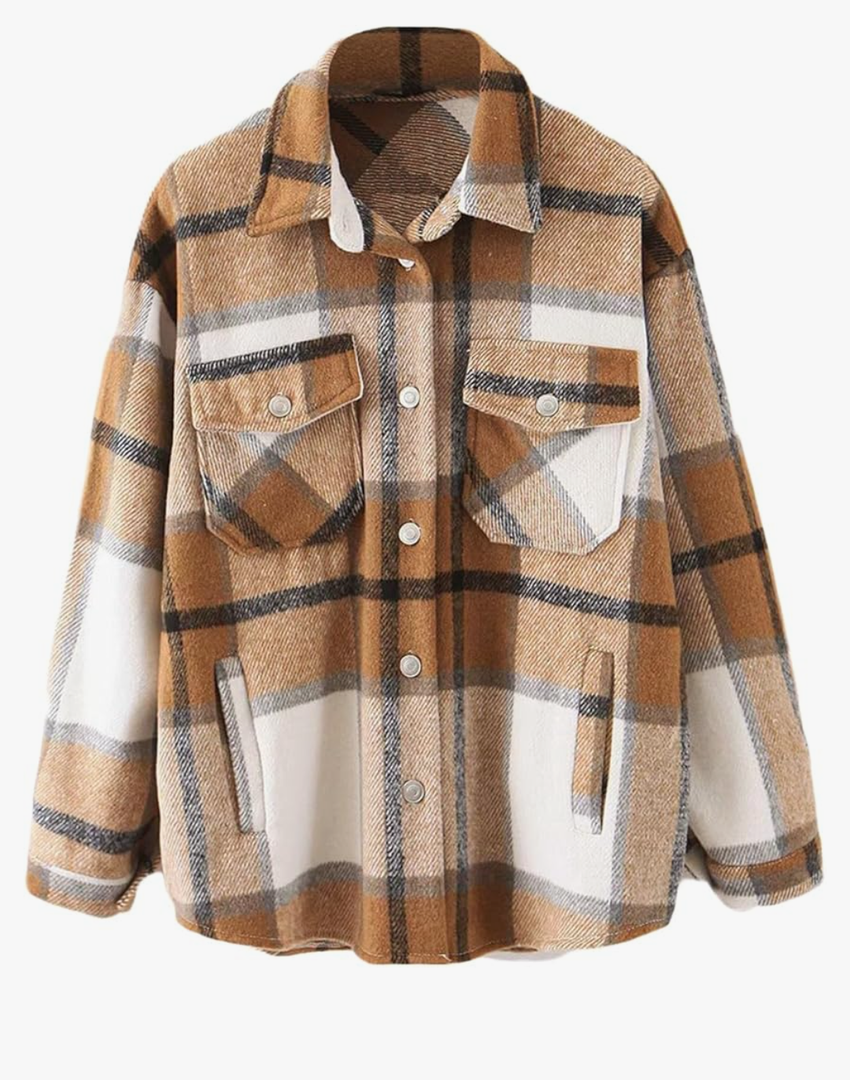 Hotouch Womens Casual Wool Blend Plaid Flannel Shackets Jacket Button Down Shirt Coat (Z-Grey, X Large)