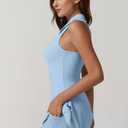 QINSEN Womens Zip Front Tennis Dress Polo Collar Racer Back Workout Golf Dresses Build in Shorts with Pockets (Blue, S)