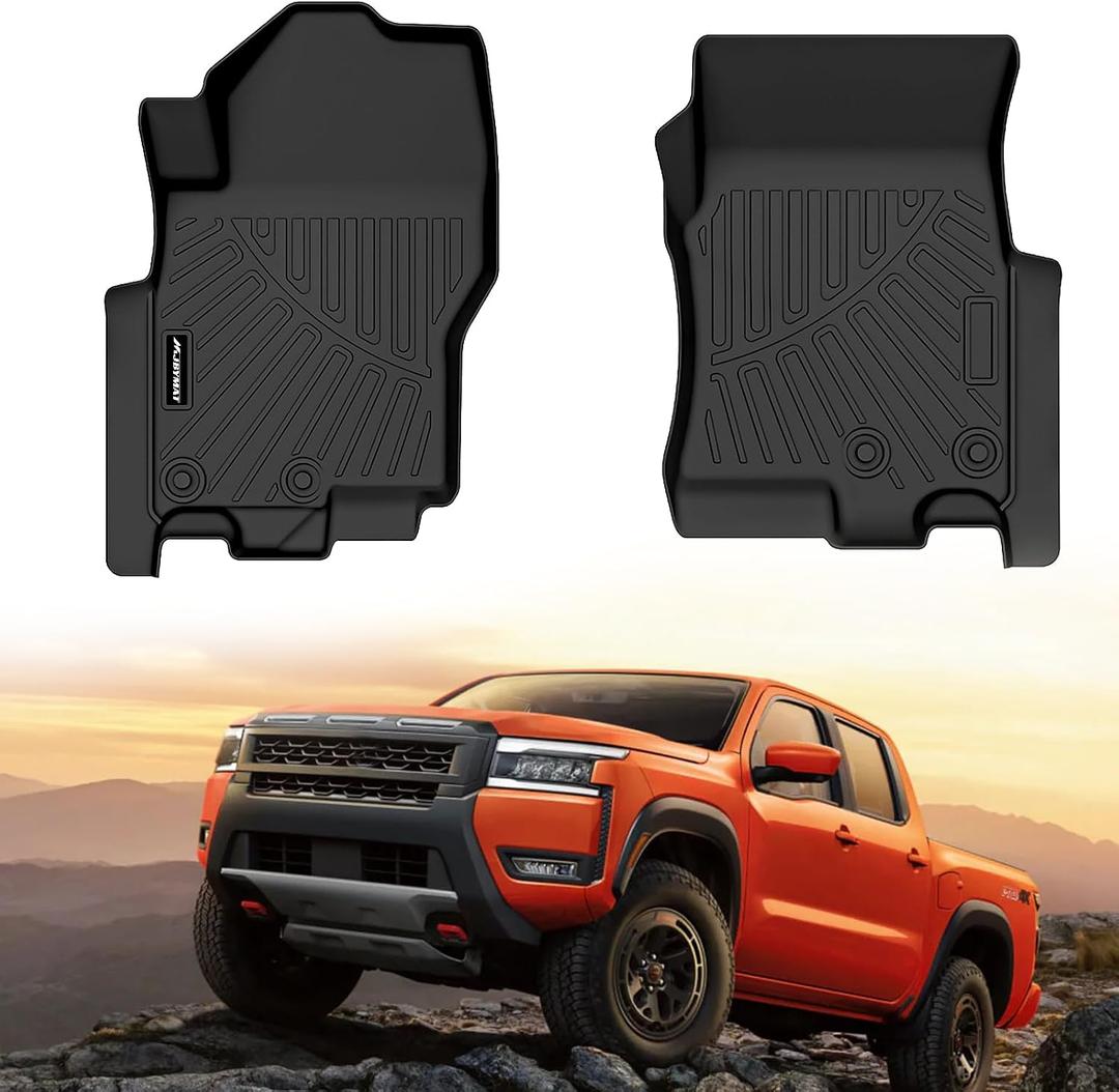 Floor Mats | Fits 2022-2025 2026 Nissan Frontier Only Fit Crew & King Cab | TPE All Weather Protection Floor Liners | Front Row Mat Accessories, 2-pc Black