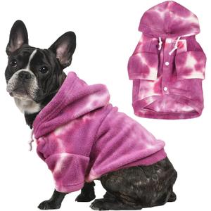 Mklhgty Tie Dye Dog Hoodie, Winter Coat for Small Dogs - Ultra-Soft Adjustable Warm Hood, Breathable Comfort Fabric for Daily Use (XS: 3.5-6lbs, Purple)