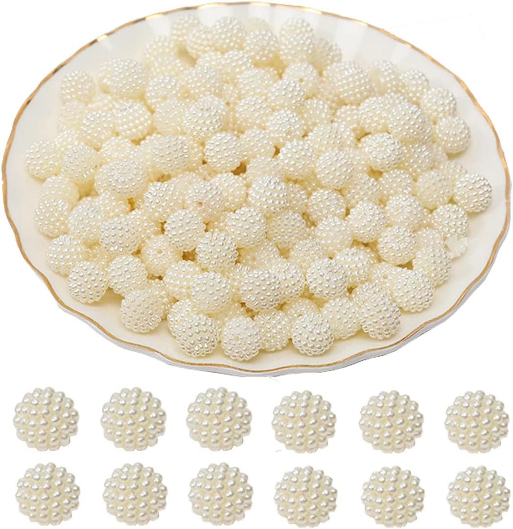200Pcs Imitation Pearl Berry Beads 12mm White Round Loose Beads Round Spacer Beads Craft Beads Charms with Hole Craft Supplies for Home Decoration Bracelets Necklaces Jewelry Making
