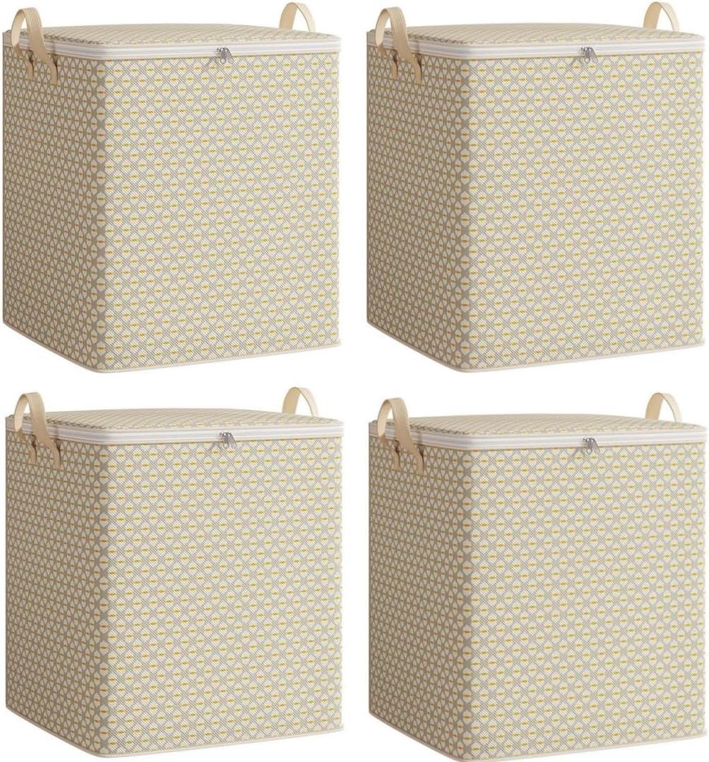 NEXBRILANT 4PCS Storage Bins with Lids, Storage Bags, Non Woven Gray Corrugated Texture,110l/150l/220l, Spacious and Versatile, Double-Layered Thicken Fabric, Waterproof Foldable (20X20X20IN)