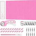 Rotary Cutter Set Pink- Quilting Kit incl. 45mm Fabric Cutter, 5 Replacement Blades, A1 Cutting Mat, Acrylic Quilting Ruler and Sewing Clips, Craft Knife Set, Ideal for Crafting, Sewing, Patchworking
