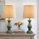 Seealle Farmhouse Table Lamps Set of 2 - Rustic Lamp for Bedroom Living Room, 22" Boho Bedside Lamps for Night Stands End Table Office Desk Lamp Nightstand with Linen Shades(Antique Green)