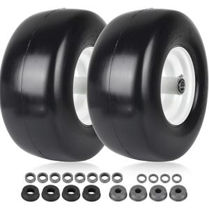 AR-PRO (2-Pack) 13x6.50-6 Flat Free Tire and Wheel - Universal 13x6.5-6 Solid Rubbe Riding Lawn Mower Tire with Rim - With 5.5"-7.8 Centered Hub and 3/4" Bearings extra 5/8" 1/2 Bushings