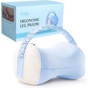 YFONG Knee Pillow for Side Sleepers, Breathable Memory Foam Leg Pillow with Adjustable Strap for Pregnancy, Spine Alignment, Back, Hips, Knees, Joints, Sciatica, Pressure Relief, Blue