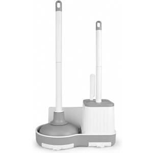 Toilet Brush and Plunger Set with Holder, 3-in-1 Bathroom Cleaning Kit, Heavy Duty Toilet Plunger, 360° Deep Cleaning Toilet Brush with Ventilated Drip Tray, Under Rim & Gap Brush