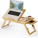 Bamboo Lap Desk, Adjustable Bed Desk with 4 Angle Options & Folding Design Lap Desks for Adults, Ideal for Bed, Writing, Office Work, Drawing, Sofa & Travel, 11.8"D x 22.8"W x 9"H