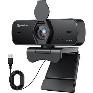 N newline 4K Webcam for PC, 4K UHD USB Webcam with Microphone, New Upgraded Auto Focus, Low Distortion, Privacy Cover, PC Camera for Zoom, Skype, Teams, Laptop, Conferencing, Calling, NewEye 60s