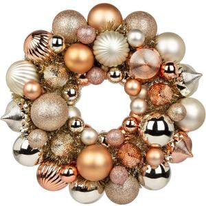 Christmas Ball Wreath 13" Xmas Wreaths Champagne Ornaments Glitter Thicken Shatterproof Garland Decoration for Door Wall Mantel Holiday Party Decor