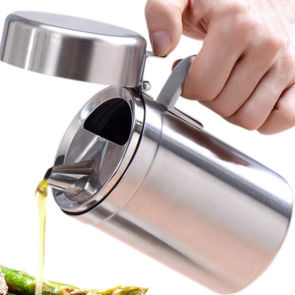 Olive Oil Dispenser, 550ML Stainless Steel Bottle with Lid, Leak Proof, Salad Dressing Storage, Cooking & BBQ (Silver)