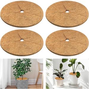 Legigo 4pcs Coconut Fiber Mulch Ring Tree Plant Protector Mat, 11.8 Inch Natural Coco Coir Tree Protection Ring Plant Pot Soil Cover, Tree Rings Disc Plant Cover for Indoor Outdoor Plants, Landscaping