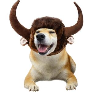 Dog Horn Wig for Halloween Christmas, Funny Pet Bull Costumes for Dog Cat, Pet Clothing Accessories (Size M)