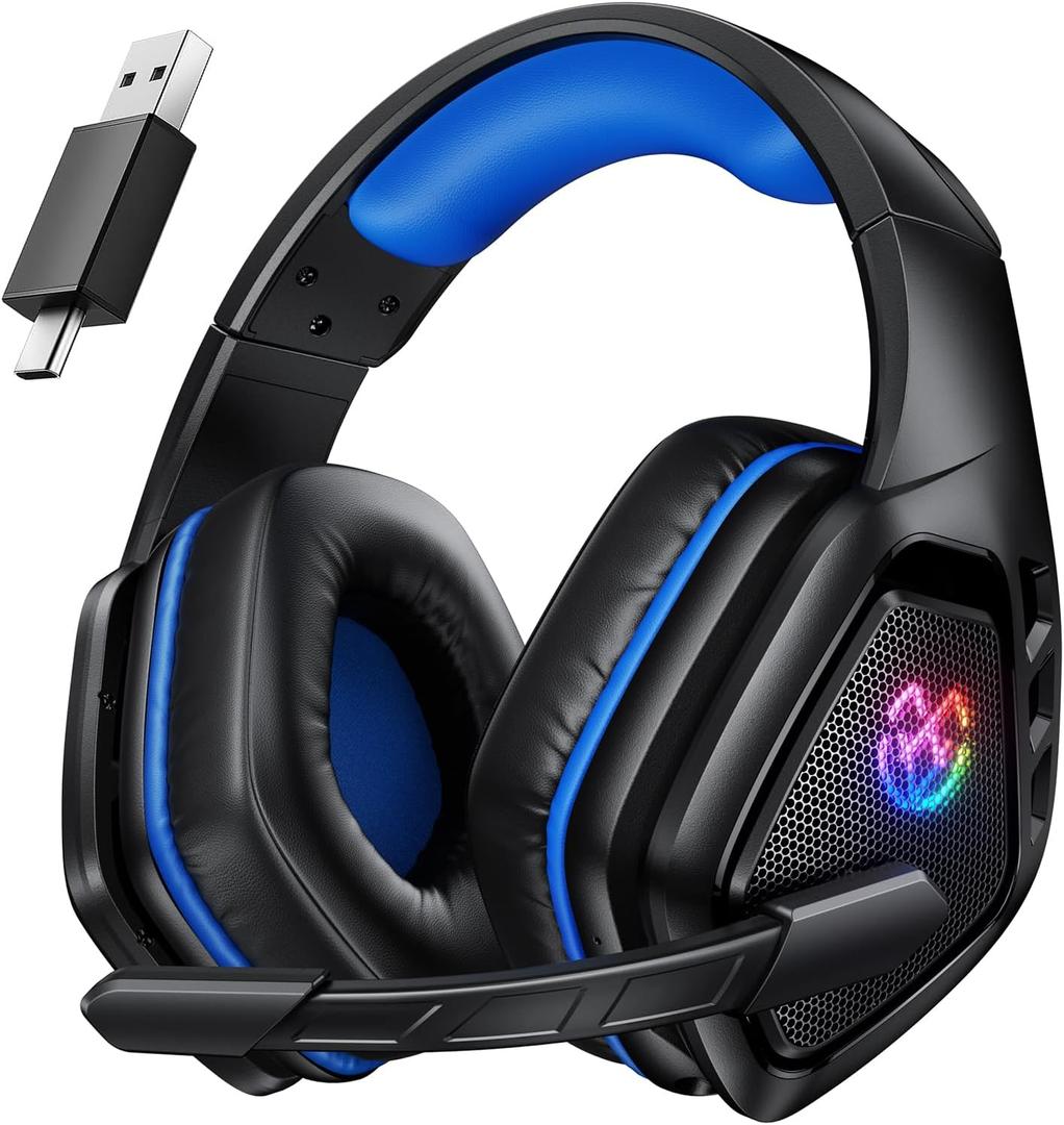 Tatybo Wireless Gaming Headset for PC, Ps5, Ps4, 2.4 Ghz USB & Type-C Gaming Headphones with Microphone, 30H Battery Bluetooth Headphones for Switch, Laptop, Mobile, Mac (Black Blue)