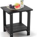 LUE BONA Adirondack Outdoor Side Table, 2-Tier Black HDPS Patio End Table Weather Resistant, Morden Side Table for Patio, Pool, Porch