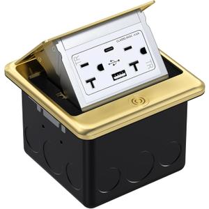 WEBANG Pop Up Floor Outlet Box with 20 Amp Tamper-Resistant Type A & Type C USB 5V/5.0A Recepatacle Outlet, Corrosive Resistant Hardware, ETL Listed, Gold