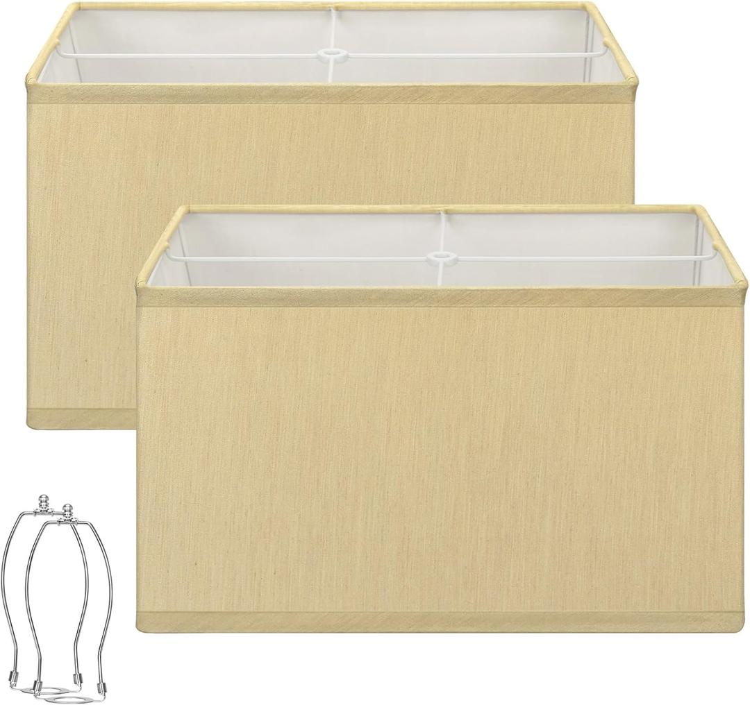 Rectangle Lamp Shades Set of 2, 16"L x 8"W x 10"H, Large Gold Lamp Shades for Table Lamps Bedside Lamps, Modern Replacement Lampshades for Floor Lamps, Spider, Harp Holders Included, Easy Assembly