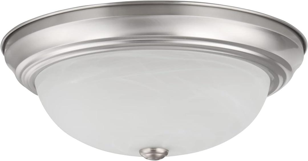 Aspen Creative 63024-09-1, 3-Light Flush Mount/Brushed Nickel Finish w/Alabaster Glass, 15" Dia., E26 Socket/60 Watts, Bulb Not Included
